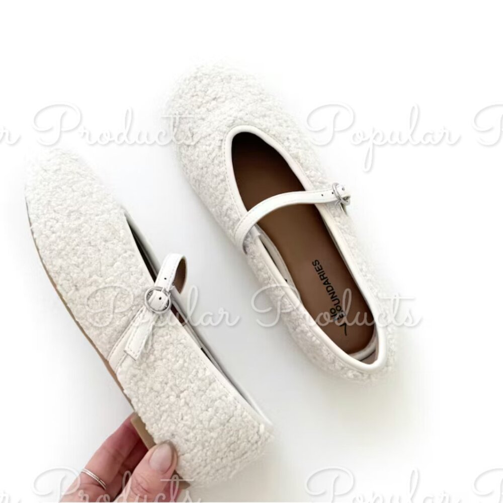 Faux Shearling Mary Jane Flats, White - Picture 7 of 8